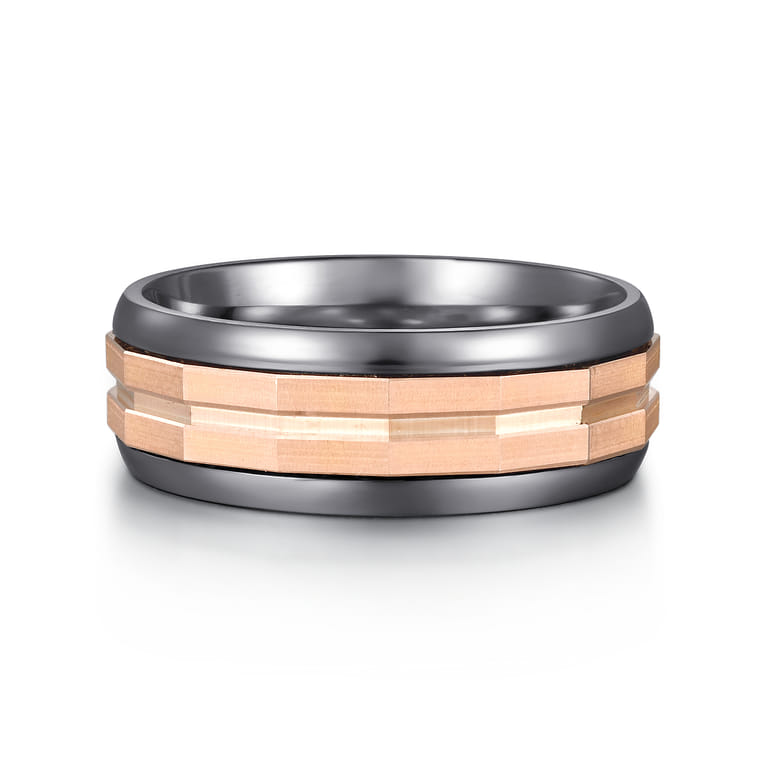 Mens Alternative 8mm Round Tantalum and 14K Rose Gold Band - Shot 1