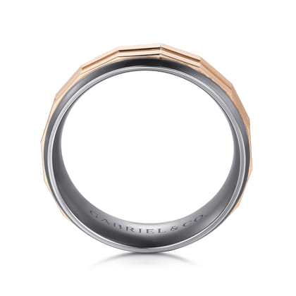 Mens Alternative 8mm Round Tantalum and 14K Rose Gold Band