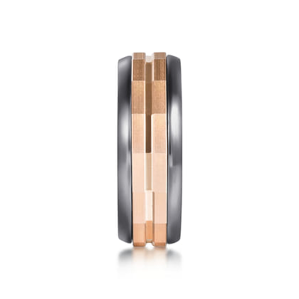 Mens Alternative 8mm Round Tantalum and 14K Rose Gold Band