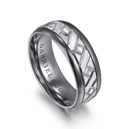 Mens Alternative 8mm Round Tantalum and 14K White Gold Band
