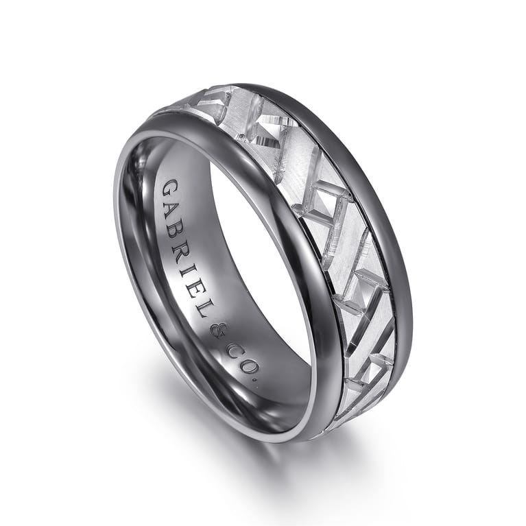 Mens Alternative 8mm Round Tantalum and 14K White Gold Band - Shot 3