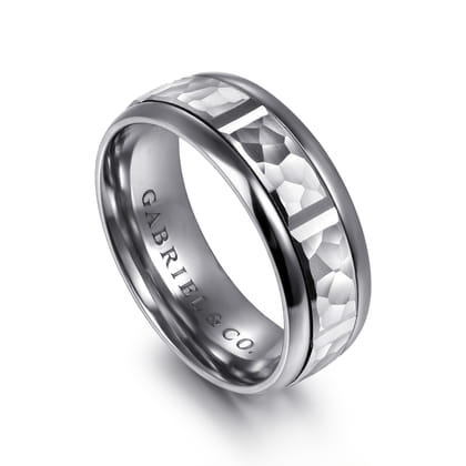 Mens Alternative 8mm Round Tantalum and 14K White Gold Band
