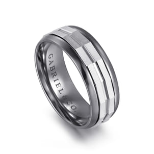 Mens Alternative 8mm Round Tantalum and 14K White Gold Band