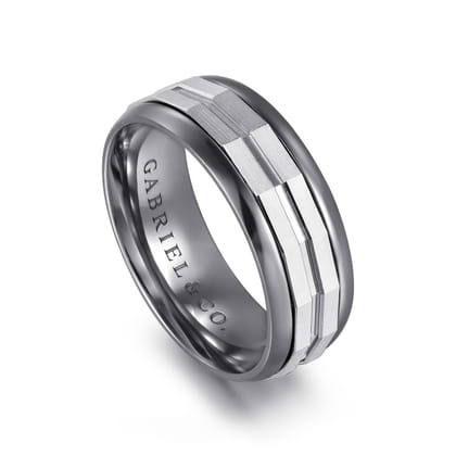 Mens Alternative 8mm Round Tantalum and 14K White Gold Band