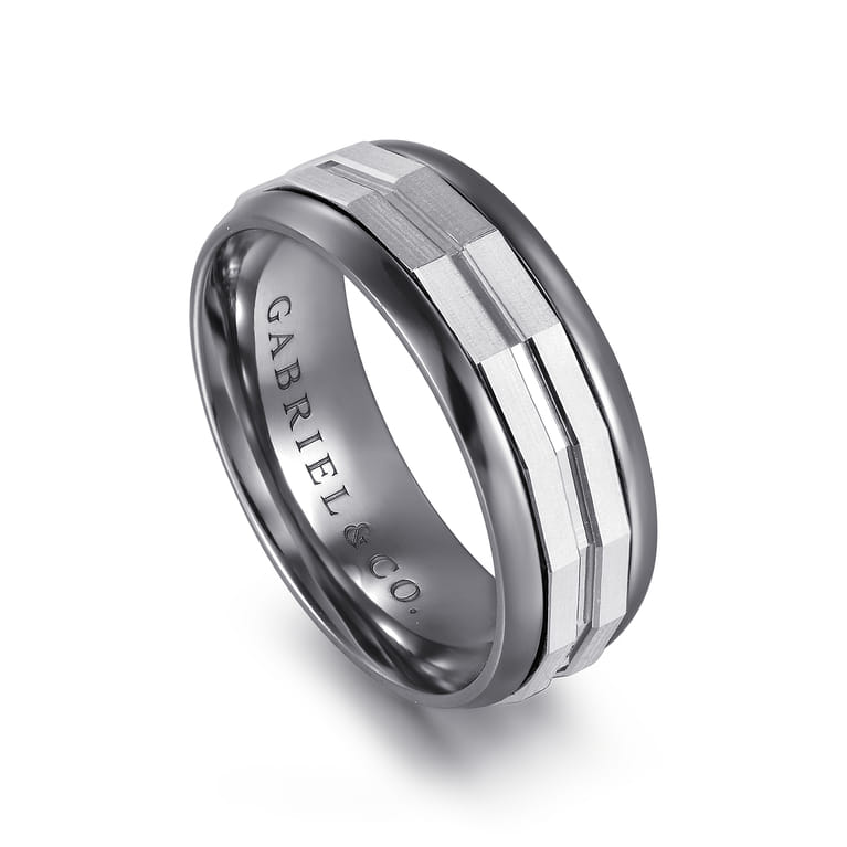 Mens Alternative 8mm Round Tantalum and 14K White Gold Band - Shot 3