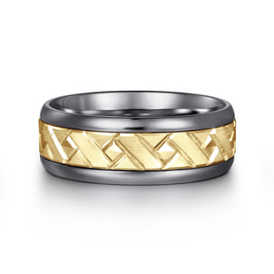 Mens Alternative 8mm Round Tantalum and 14K Yellow Gold Band