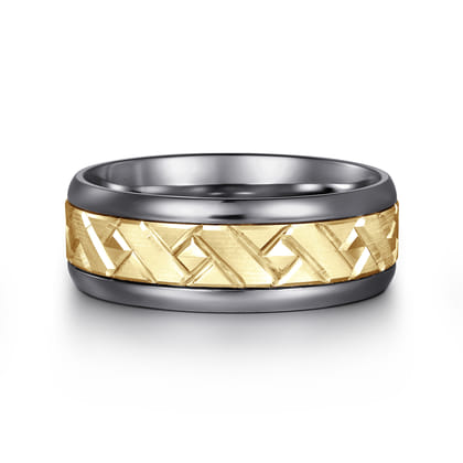 Mens Alternative 8mm Round Tantalum and 14K Yellow Gold Band