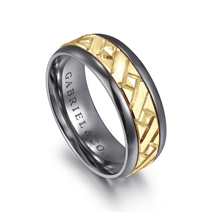 Mens Alternative 8mm Round Tantalum and 14K Yellow Gold Band