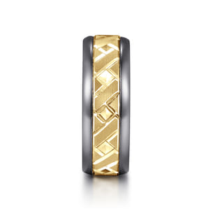 Mens Alternative 8mm Round Tantalum and 14K Yellow Gold Band