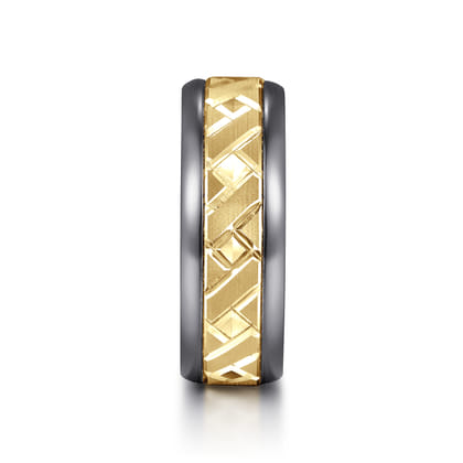 Mens Alternative 8mm Round Tantalum and 14K Yellow Gold Band