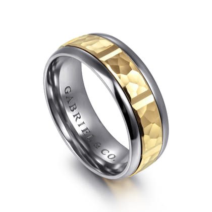 Mens Alternative 8mm Round Tantalum and 14K Yellow Gold Band