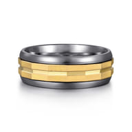 Mens Alternative 8mm Round Tantalum and 14K Yellow Gold Band