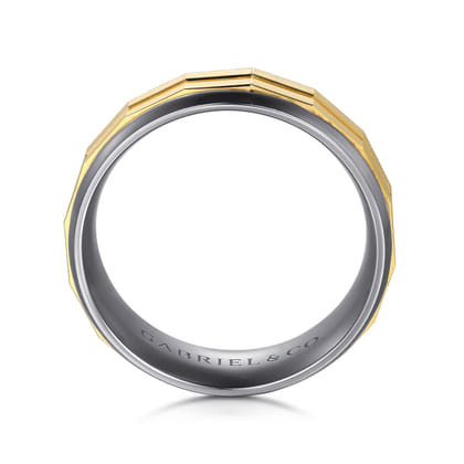 Mens Alternative 8mm Round Tantalum and 14K Yellow Gold Band