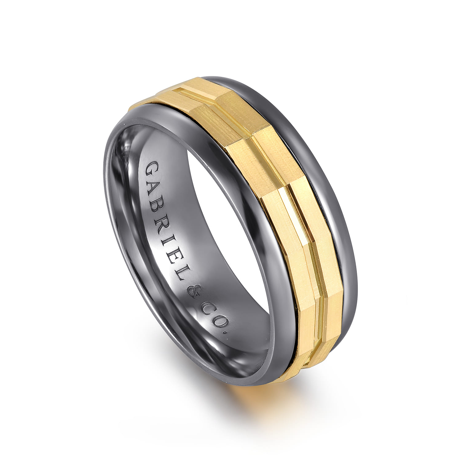 Mens Alternative 8mm Round Tantalum and 14K Yellow Gold Band