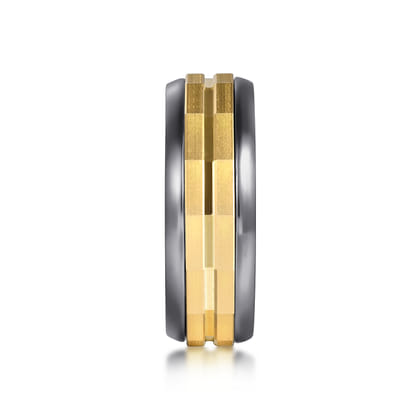 Mens Alternative 8mm Round Tantalum and 14K Yellow Gold Band