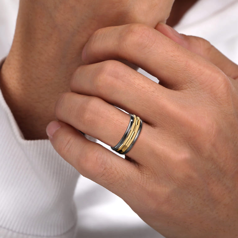 Mens Alternative 8mm Round Tantalum and 14K Yellow Gold Band - Shot 5