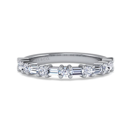 Mercier - 14K White Gold Baguette and Round 13 Stone Diamond Anniversary Band