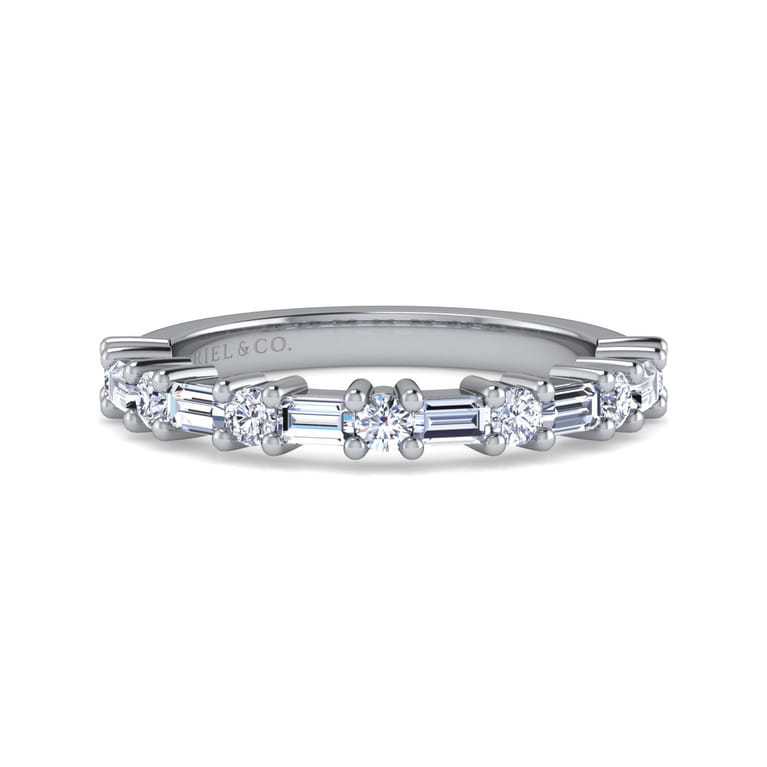 Straight Wedding Ring in 14k White Gold with Baguette Natural Diamond at Gabriel & Co. - Shot 1