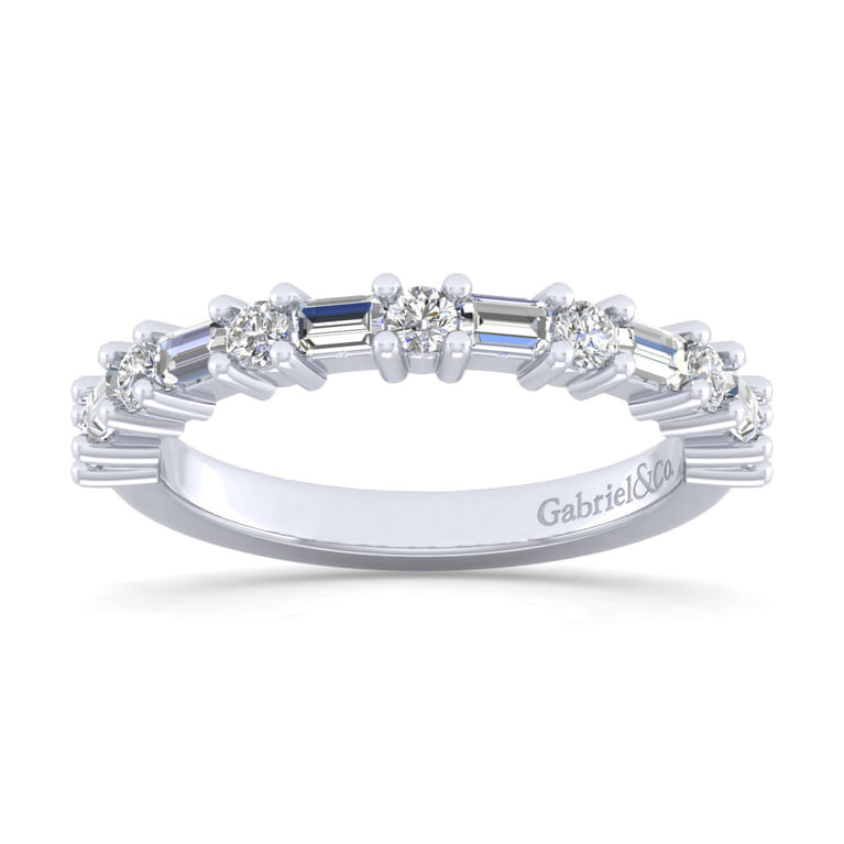 Straight Wedding Ring in 14k White Gold with Baguette Natural Diamond at Gabriel & Co. - Shot 5