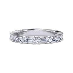 Mercier - 14K White Gold Baguette and Round Diamond Anniversary Band