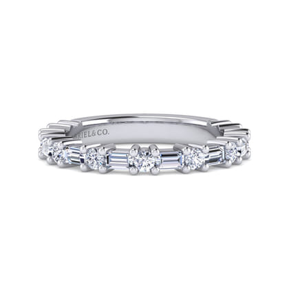 Mercier - 14K White Gold Baguette and Round Diamond Anniversary Band