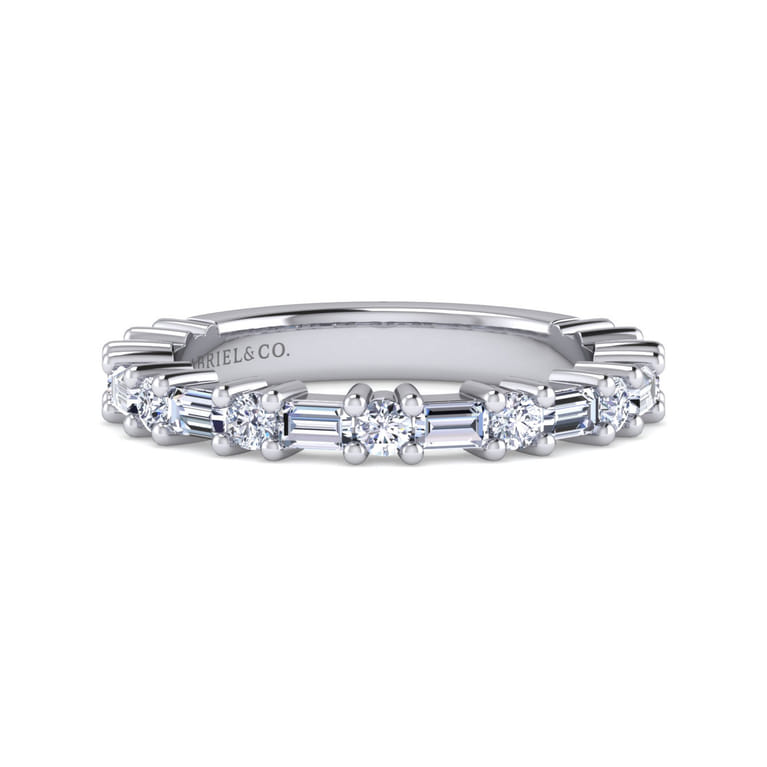 Straight Wedding Ring in 14k White Gold with Baguette Natural Diamond at Gabriel & Co. - Shot 1