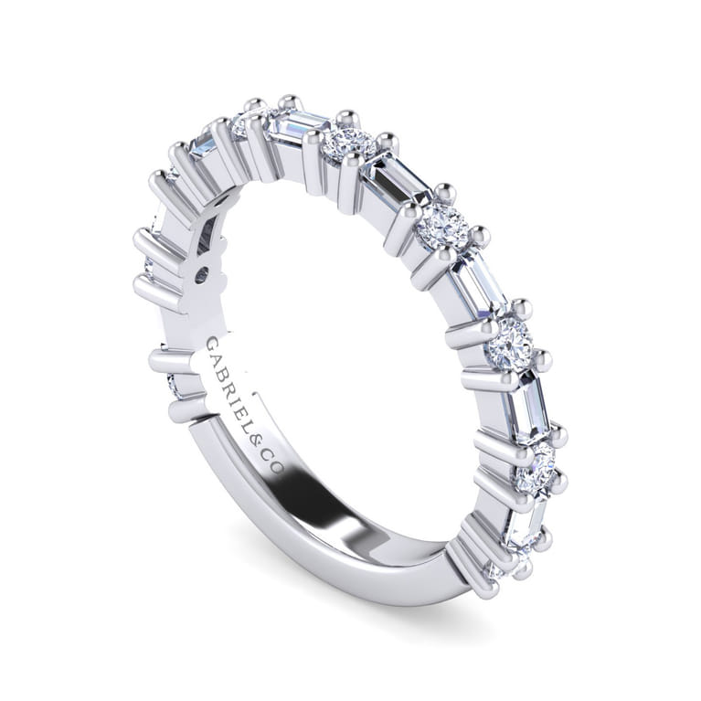 Straight Wedding Ring in 14k White Gold with Baguette Natural Diamond at Gabriel & Co. - Shot 3