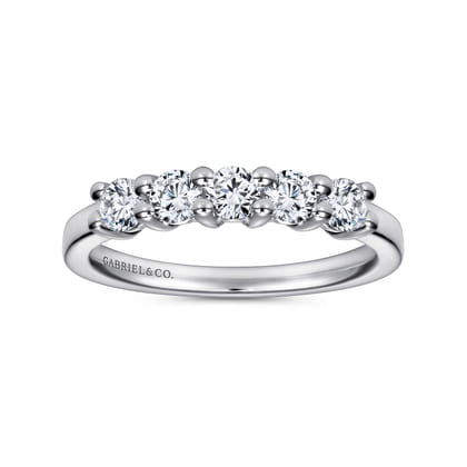 Messina - 14K White Gold Round 5 Stone Shared Prong Diamond Anniversary Band