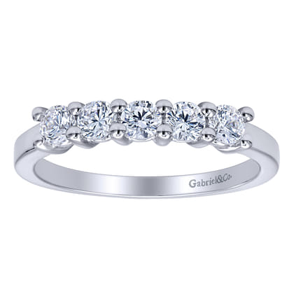 Messina - 14K White Gold Round 5 Stone Shared Prong Diamond Anniversary Band
