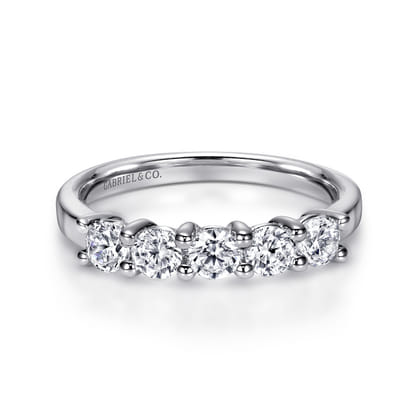Messina - 14K White Gold Round 5 Stone Shared Prong Diamond Anniversary Band