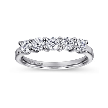 Messina - 14K White Gold Round 5 Stone Shared Prong Diamond Anniversary Band