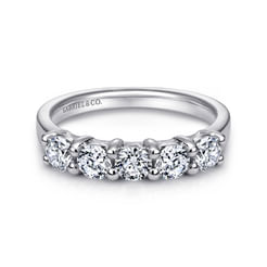 14K White Gold Round 5 Stone Shared Prong Diamond Anniversary Band