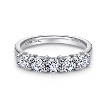 Messina - 14K White Gold Round 5 Stone Shared Prong Diamond Anniversary Band