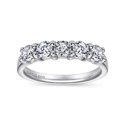 Messina - 14K White Gold Round 5 Stone Shared Prong Diamond Anniversary Band