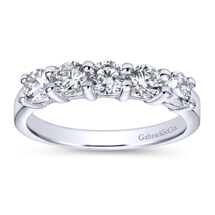 Messina - 14K White Gold Round 5 Stone Shared Prong Diamond Anniversary Band