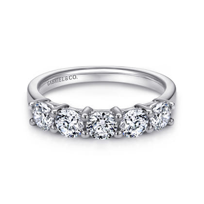 Messina - 14K White Gold Round 5 Stone Shared Prong Diamond Anniversary Band