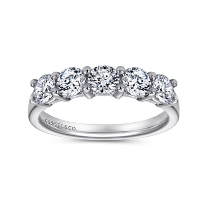 Messina - 14K White Gold Round 5 Stone Shared Prong Diamond Anniversary Band