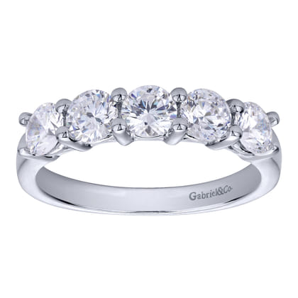 Messina - 14K White Gold Round 5 Stone Shared Prong Diamond Anniversary Band