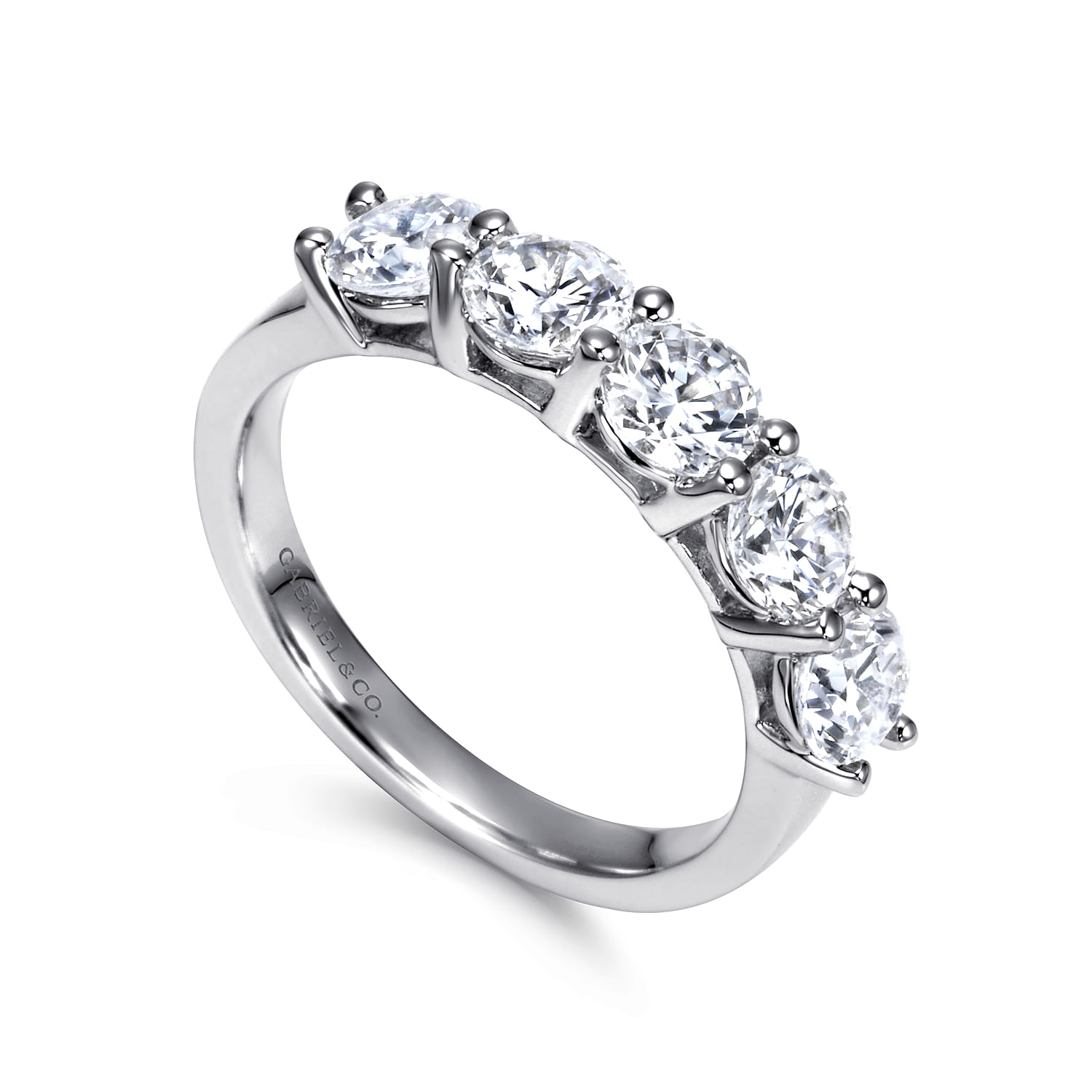 Fancy Wedding Ring in 14k White Gold with Round Natural Diamond at Gabriel & Co. - Shot 3