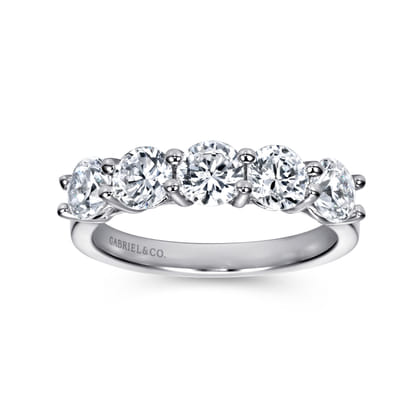 Messina - 14K White Gold Round 5 Stone Shared Prong Diamond Anniversary Band