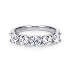 Messina - 14K White Gold Round 5 Stone Shared Prong Diamond Anniversary Band