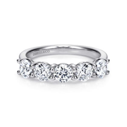 Messina - 14K White Gold Round 5 Stone Shared Prong Diamond Anniversary Band
