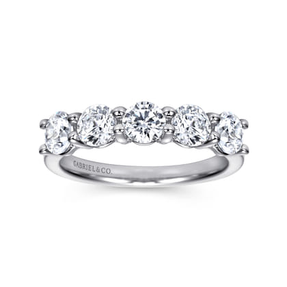 Messina - 14K White Gold Round 5 Stone Shared Prong Diamond Anniversary Band