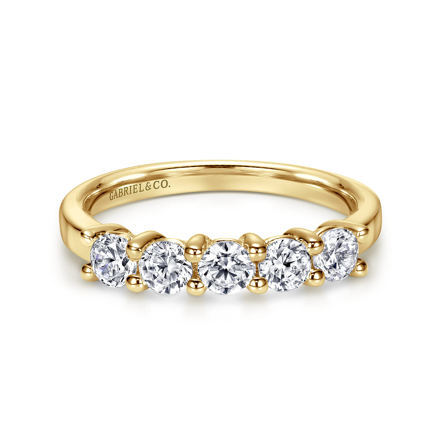 Straight Wedding Ring in 14k Yellow Gold with Round Natural Diamond at Gabriel & Co. - Shot 1