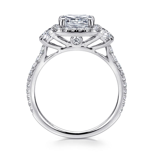 Mia - 14K White Gold Cushion Three Stone Halo Diamond Engagement Ring - 0.8 ct - Shot 2