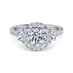 Mia - Platinum Round Three Stone Halo Diamond Engagement Ring