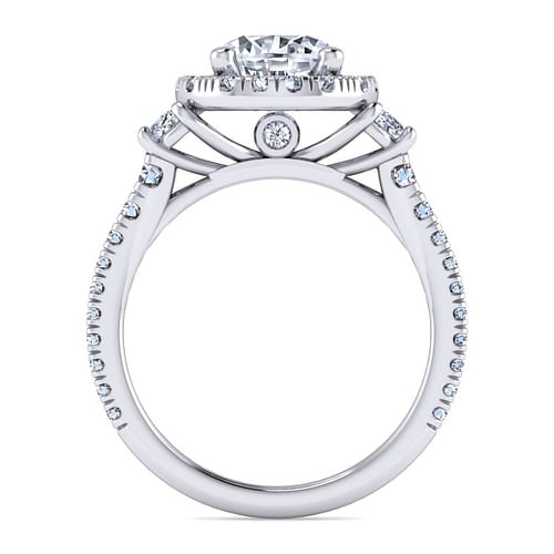 Mia - Platinum Round Three Stone Halo Diamond Engagement Ring - 0.8 ct - Shot 2