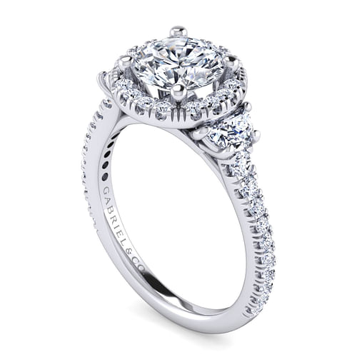 Mia - Platinum Round Three Stone Halo Diamond Engagement Ring - 0.8 ct - Shot 3