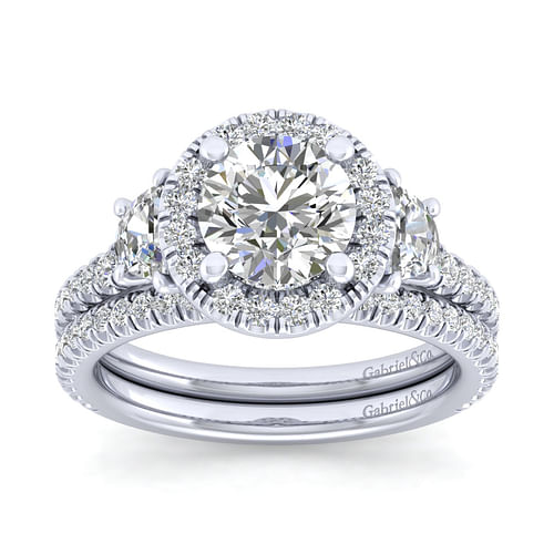 Mia - Platinum Round Three Stone Halo Diamond Engagement Ring - 0.8 ct - Shot 4