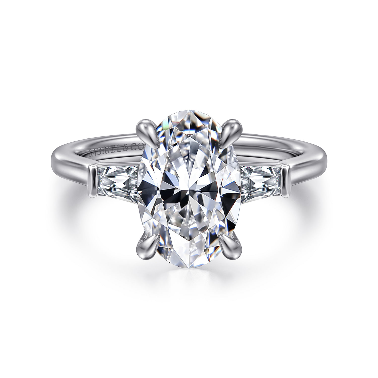 Miami - 14K White Gold Oval Three Stone Lotus Diamond Engagement Ring